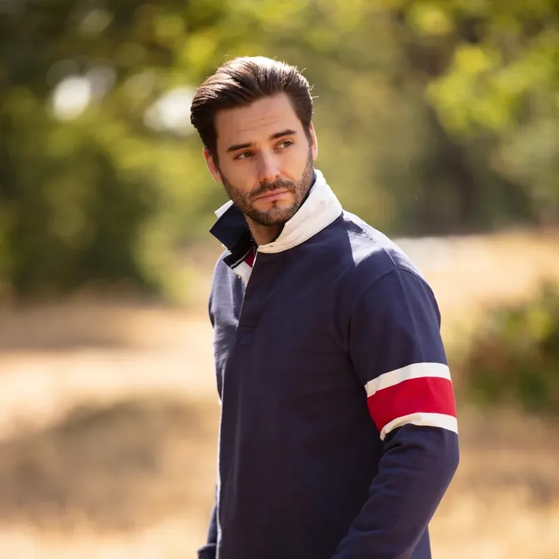 Bullwren Hooped Rugby Shirt in Navy/Chilli