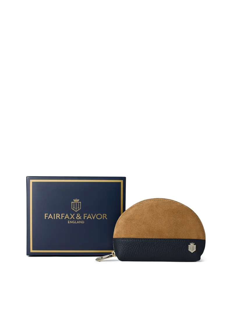 Fairfax and Favor Chiltern Coin Purse in Tan/Navy Suede-1