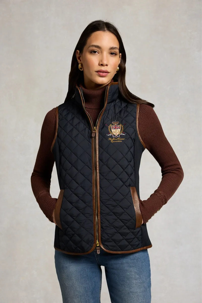 Holland Cooper Boughton Diamond Quilt Gilet in Ink Navy-1