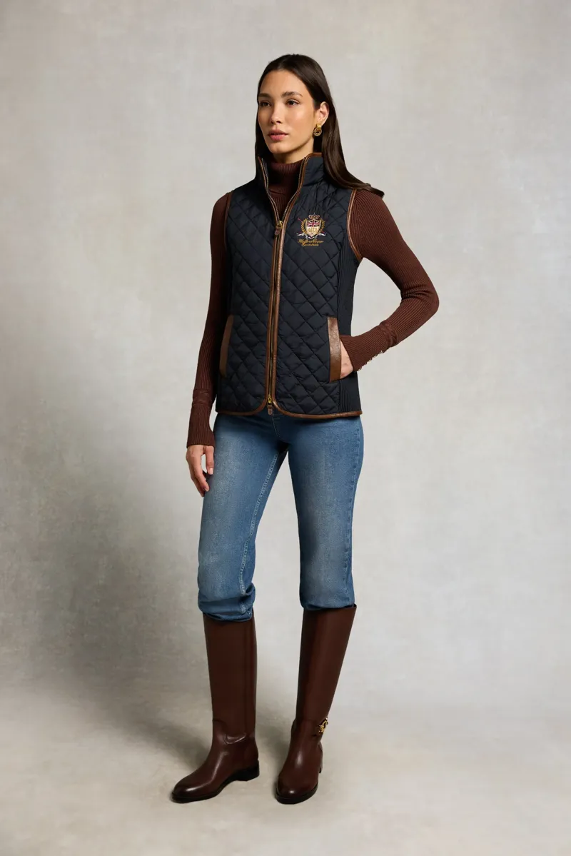 Holland Cooper Boughton Diamond Quilt Gilet in Ink Navy-3