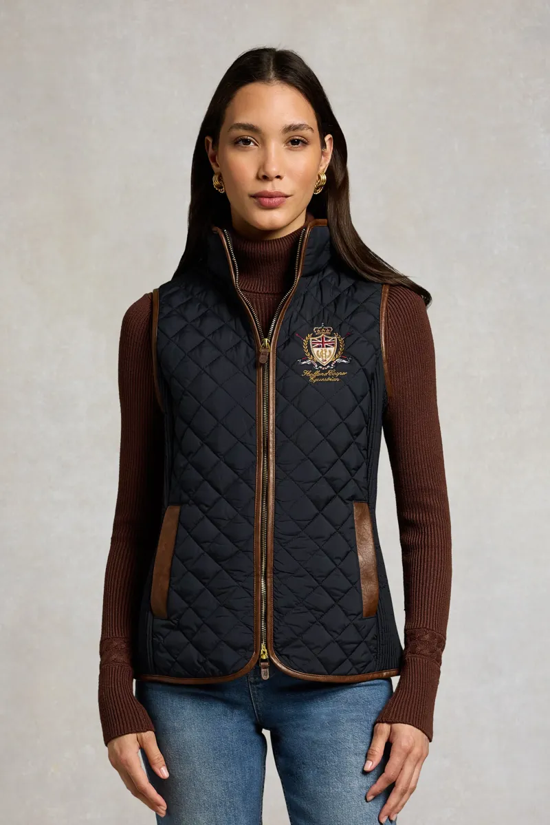 Holland Cooper Boughton Diamond Quilt Gilet in Ink Navy-2