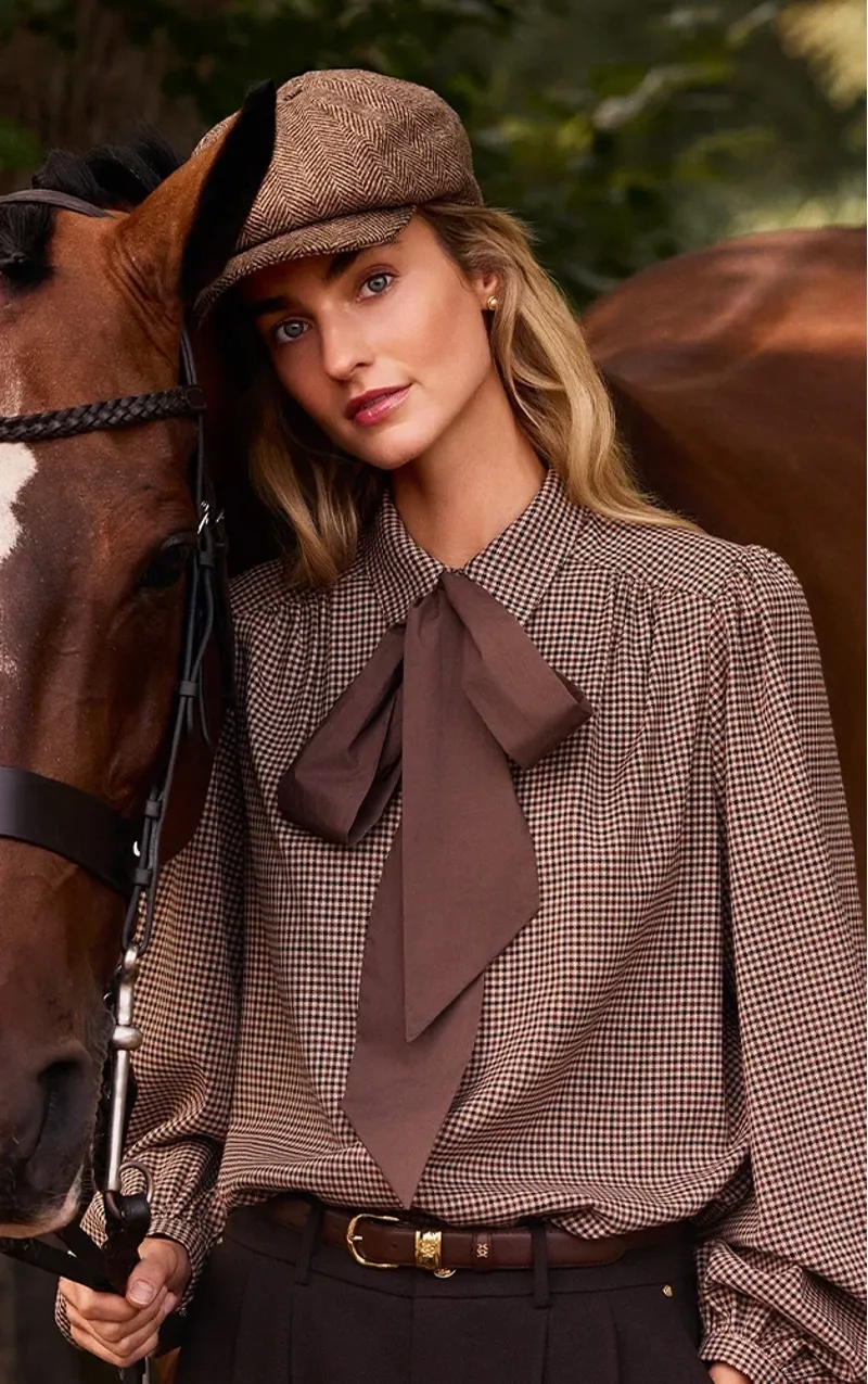 Holland Cooper Burford Blouse in Coffee Gingham-4