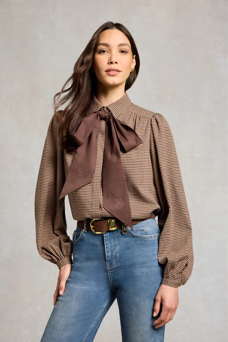 Holland Cooper Burford Blouse in Coffee Gingham-1