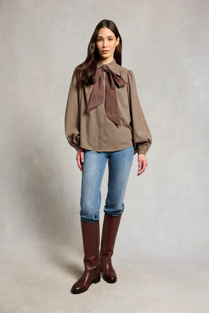 Holland Cooper Burford Blouse in Coffee Gingham-2