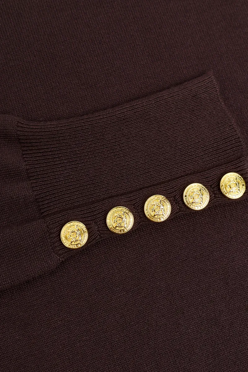 Holland Cooper Buttoned Knit Roll Neck Jumper in Chocolate-6