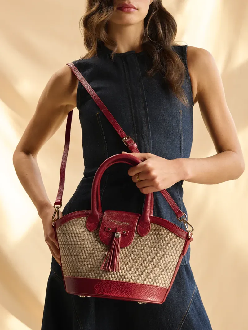 Fairfax and Favor Mini Windsor Basket Bag Cherry Leather-1