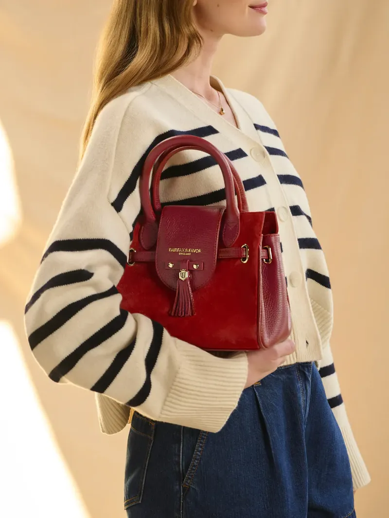 Fairfax and Favor Mini Windsor Handbag Cherry Suede-1