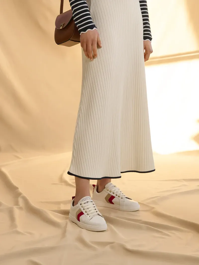 Fairfax and Favor Alexandra Trainer White Leather with Cherry/Stone-3