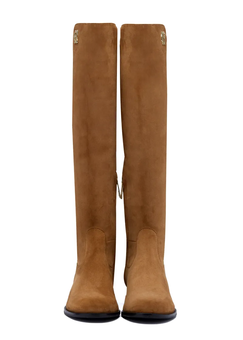 Holland Cooper Albany Knee Boots Tan Suede-1