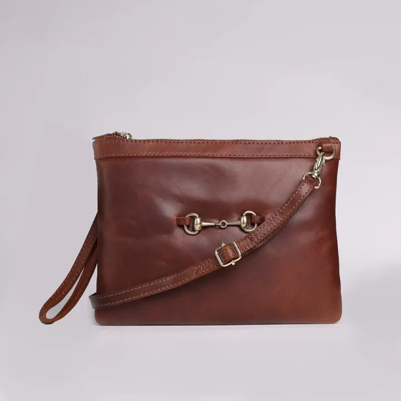 Hicks and Hides Charlton Bit Clutch Bag Cognac-3