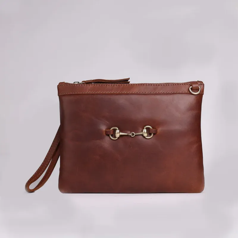 Hicks and Hides Charlton Bit Clutch Bag Cognac-1