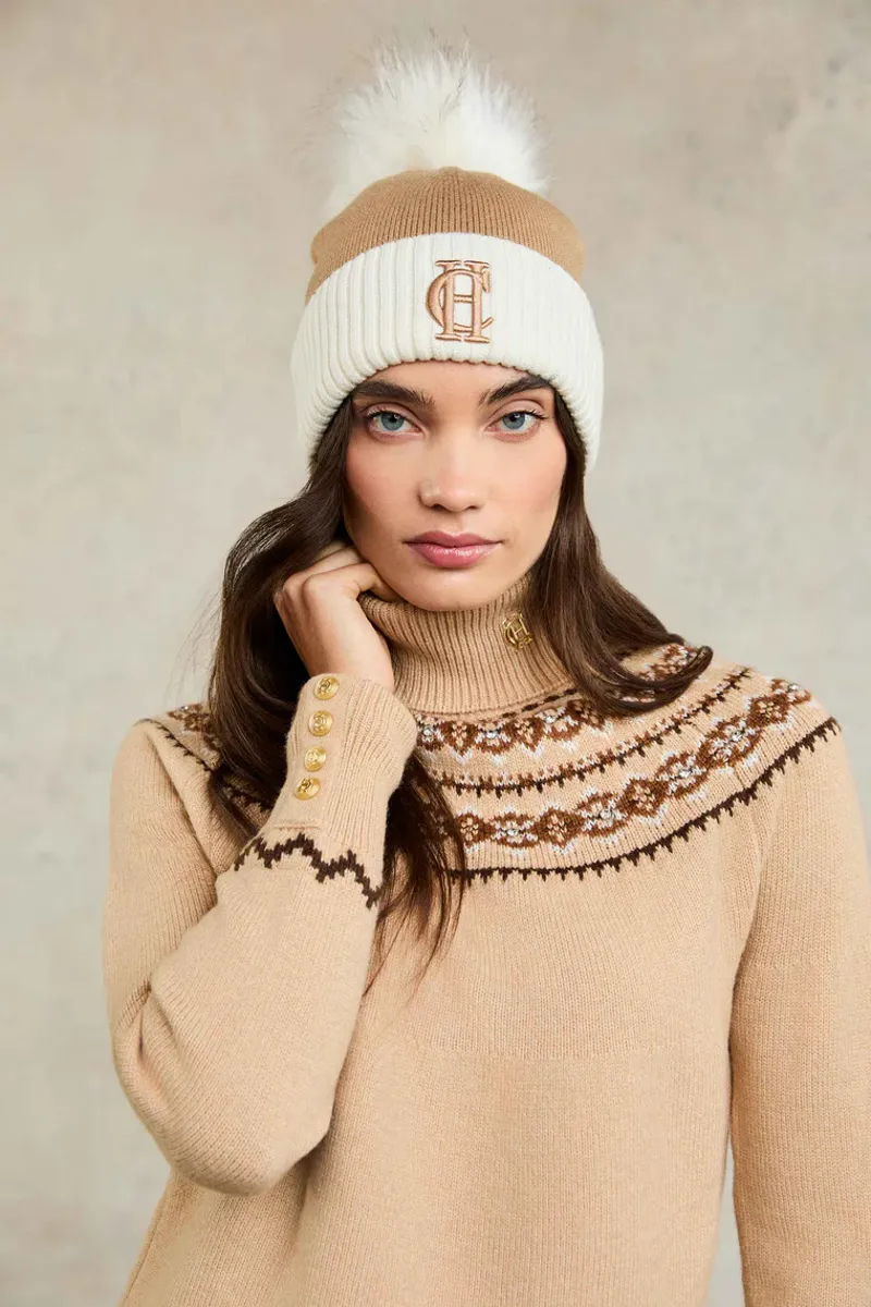 Holland Cooper Chelsea Merino Bobble Hat Camel-2