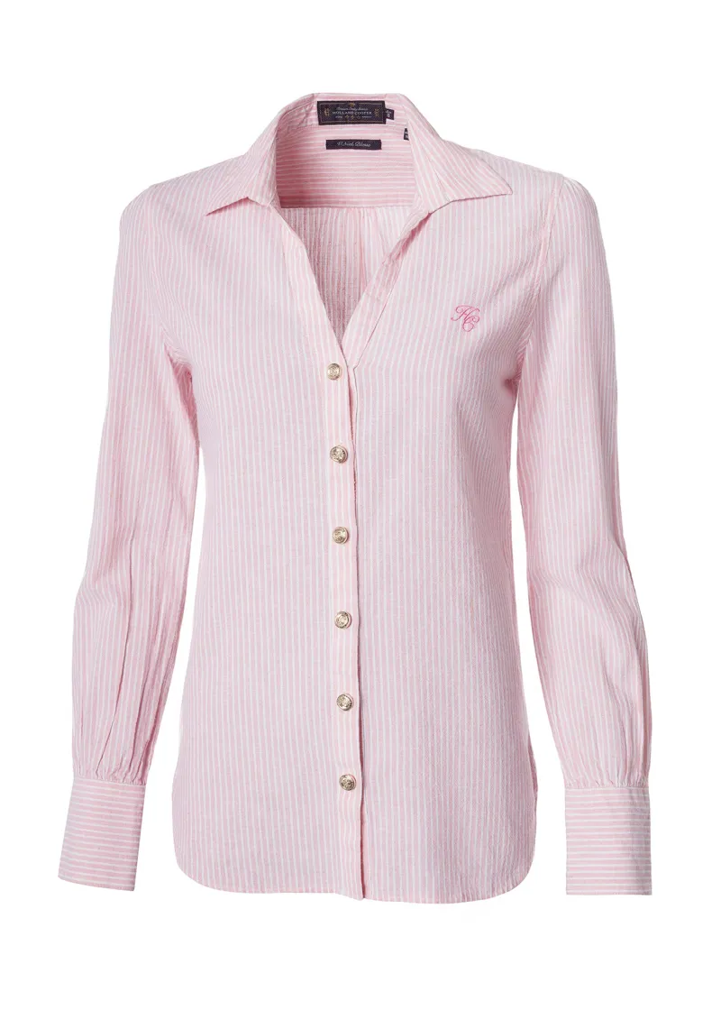 Holland Cooper Classic V-Neck Blouse Pink Stripe