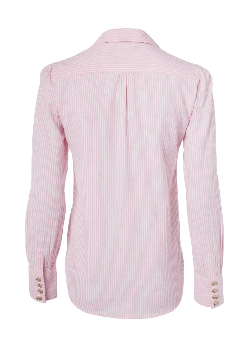 Holland Cooper Classic V-Neck Blouse Pink Stripe-6