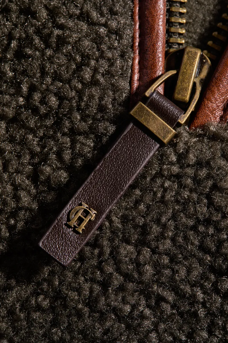 Holland Cooper Country Fleece Quarter Zip Khaki Borg-6