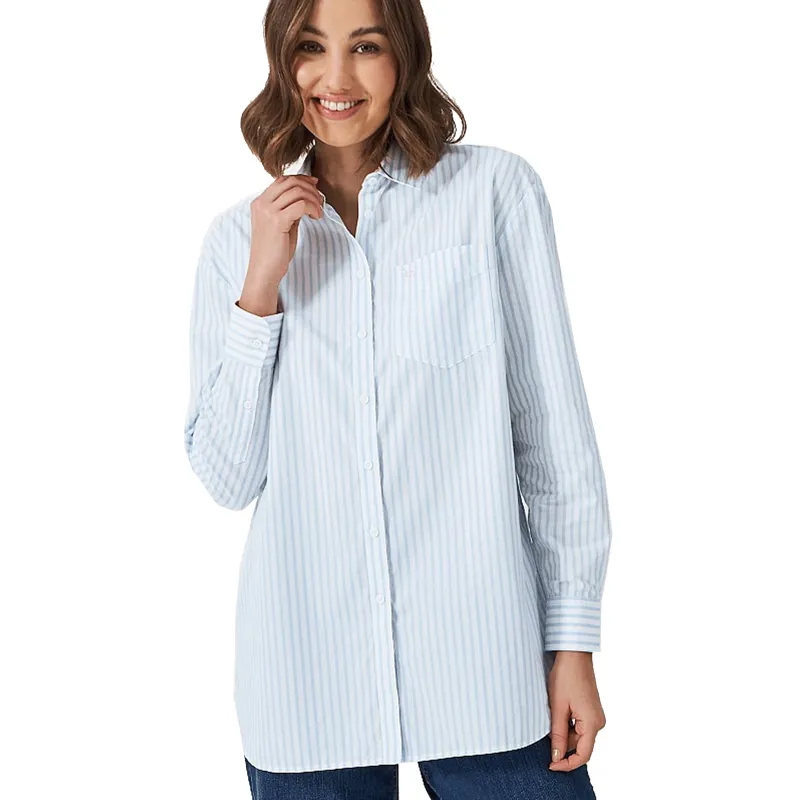 Crew Boyfriend Poplin Shirt Blue White Stripe