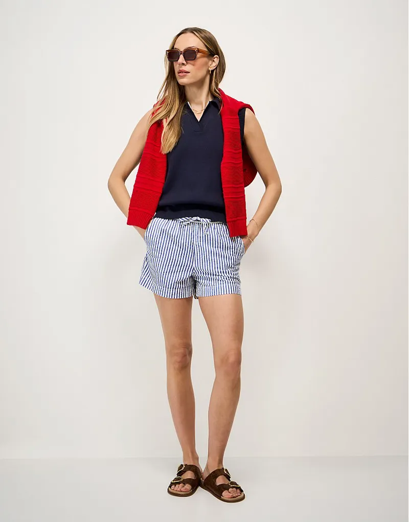 Crew Clothing Cotton Seersucker Shorts Navy Optic White Stripe-1