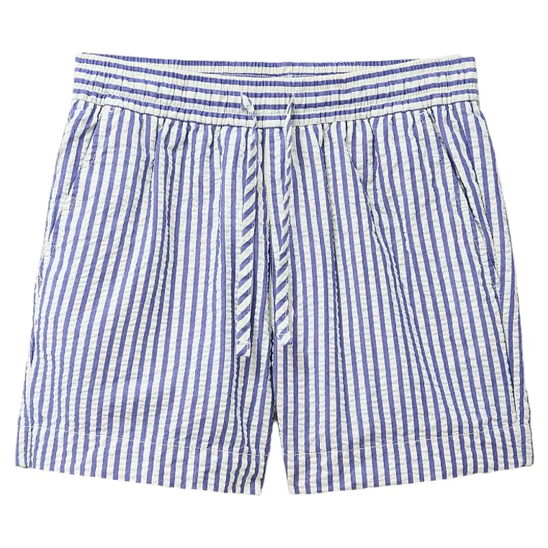 Crew Clothing Cotton Seersucker Shorts Navy Optic White Stripe