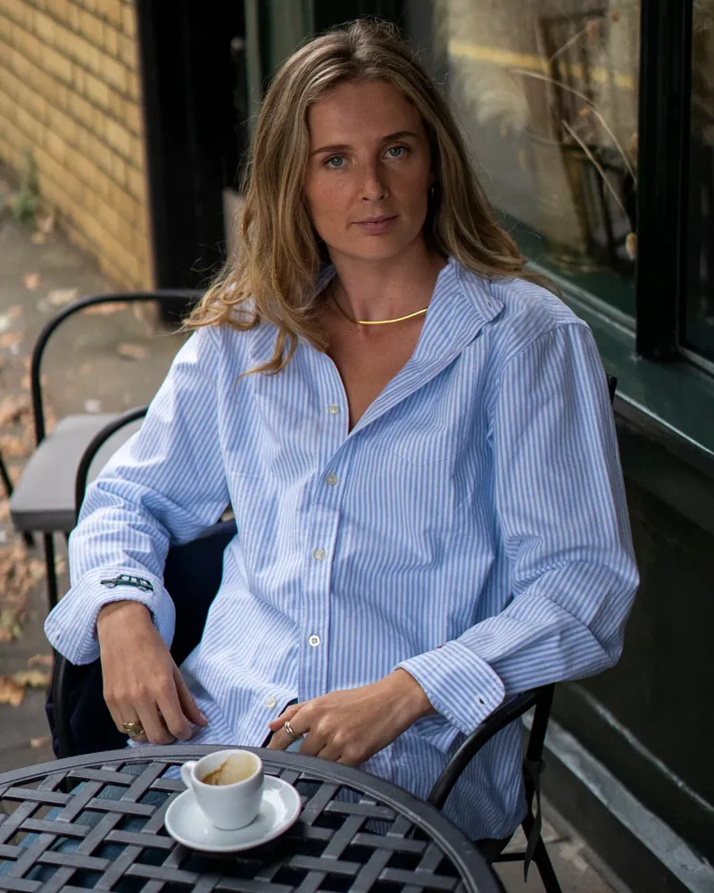 Hook Polo Mens Striped Blue Oxford Shirt-3