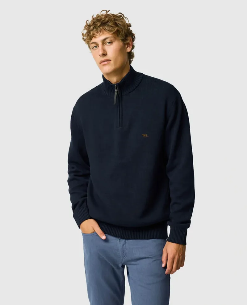 Rodd and Gunn Merrick Bay 1/4 Zip Knit in Sapphire-1