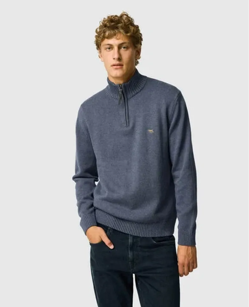Rodd and Gunn Merrick Bay 1/4 Zip Knit in Stonewash-1