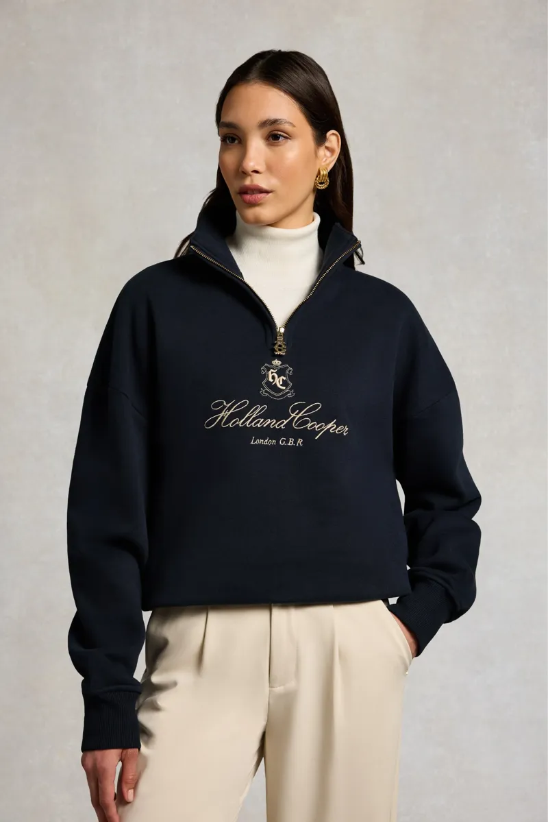 Holland Cooper Essential Relaxed Quarter Zip Sweat in Ink Navy-1