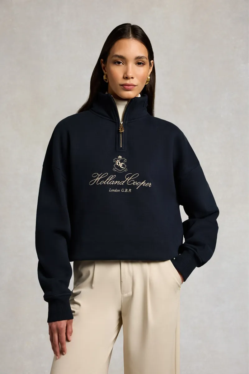 Holland Cooper Essential Relaxed Quarter Zip Sweat in Ink Navy-2