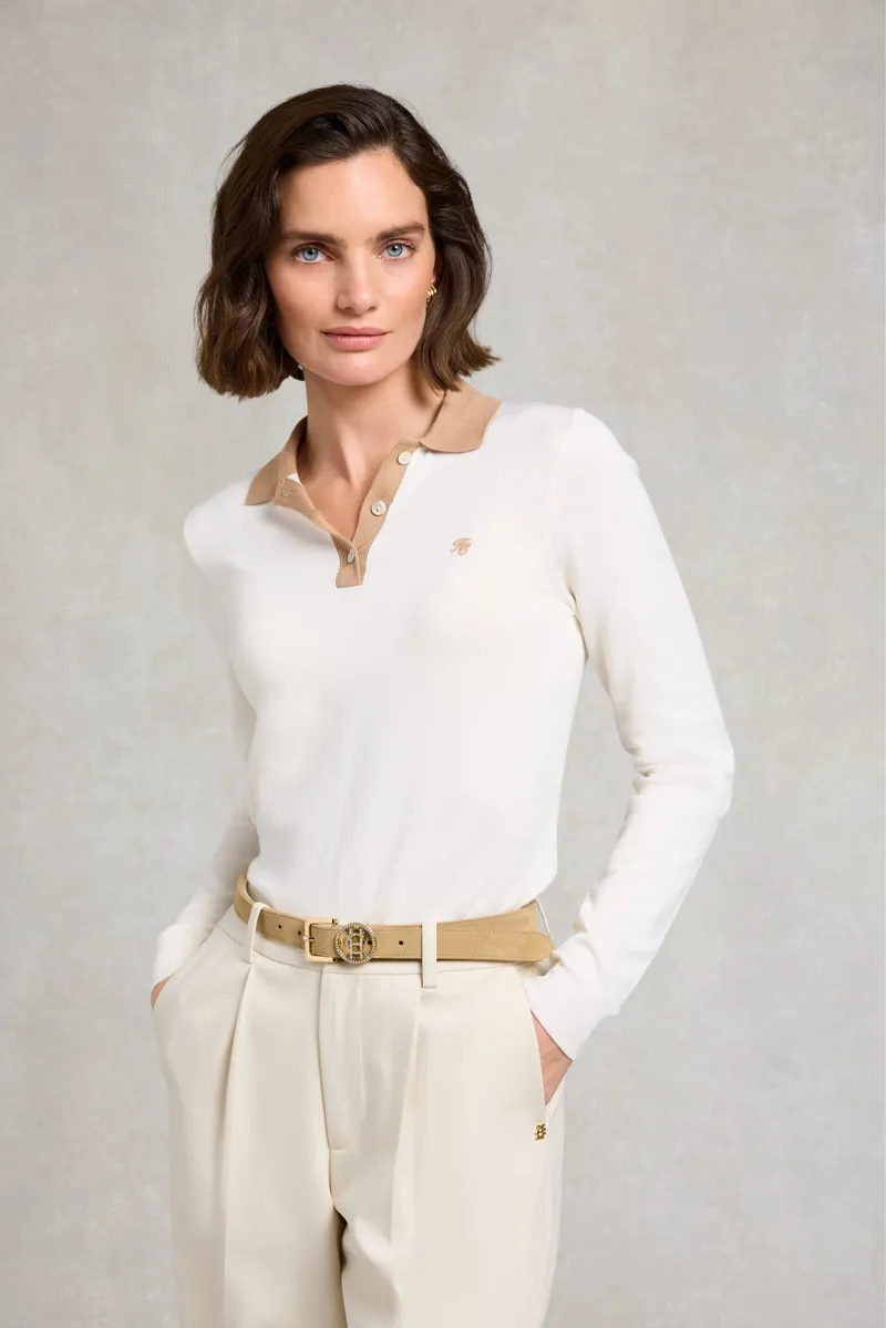 Holland Cooper Falmouth Knitted Polo in Natural Caramel-1