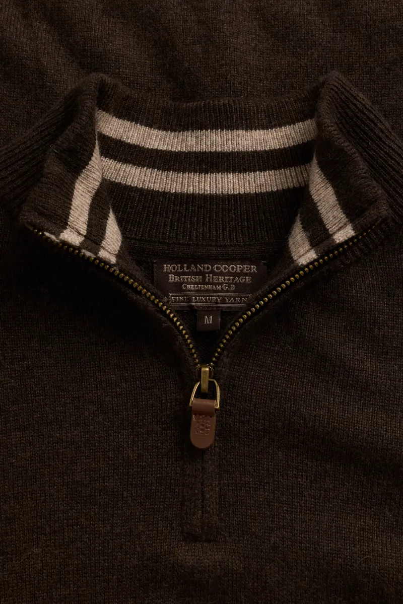 Holland Cooper Men's Fine Quarter Zip Knit in Chocolate-5