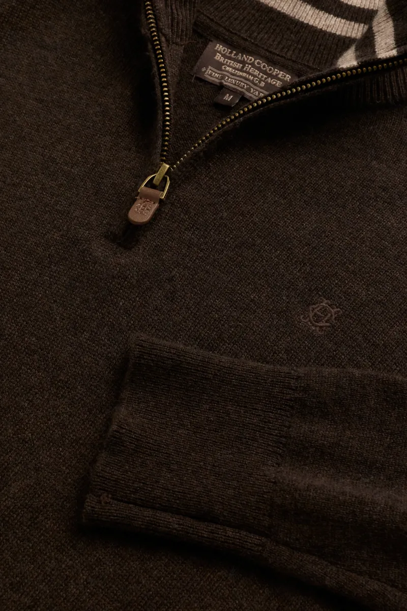 Holland Cooper Men's Fine Quarter Zip Knit in Chocolate-6