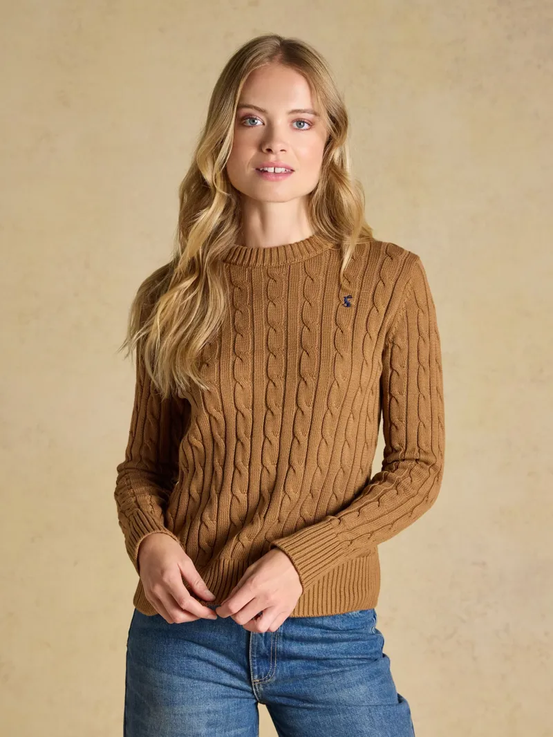 Joules Classic Cable Crew Neck Jumper in Camel-1