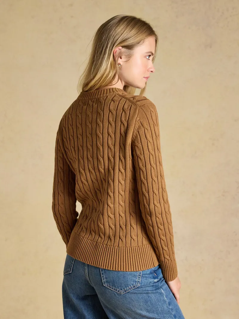 Joules Classic Cable Crew Neck Jumper in Camel-2