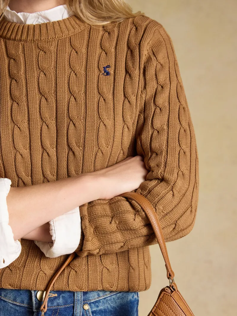 Joules Classic Cable Crew Neck Jumper in Camel-5