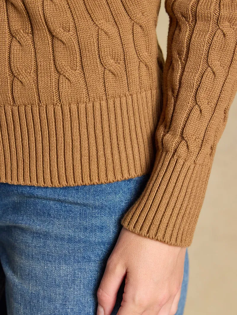 Joules Classic Cable Crew Neck Jumper in Camel-7