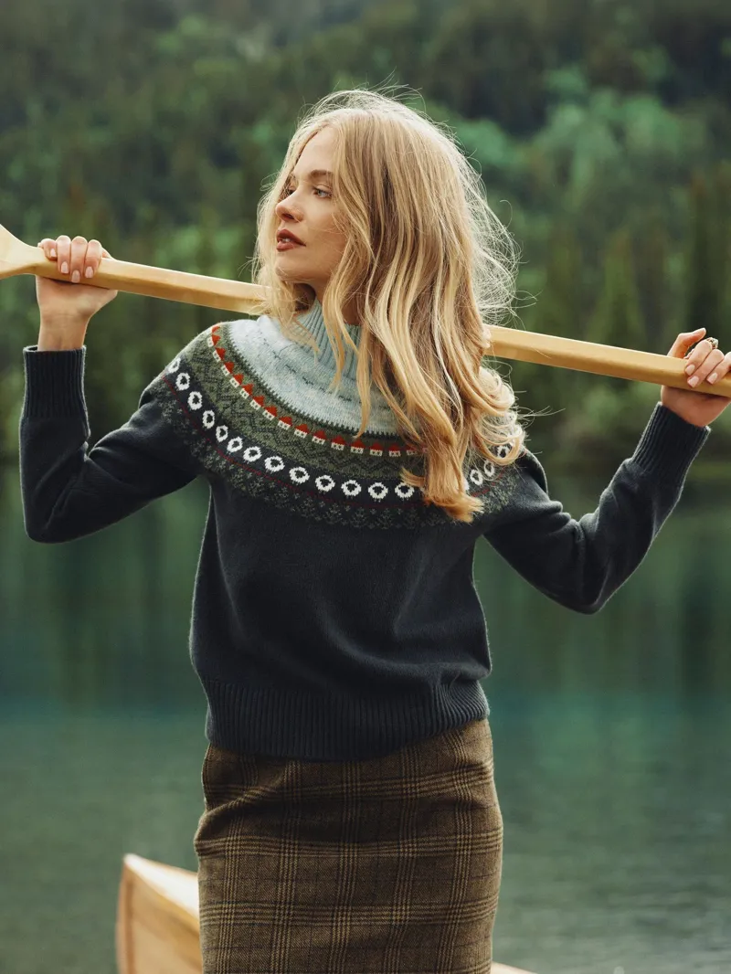 Joules Landscape Pattern Cotton Blend Knitted Jumper in Green-7