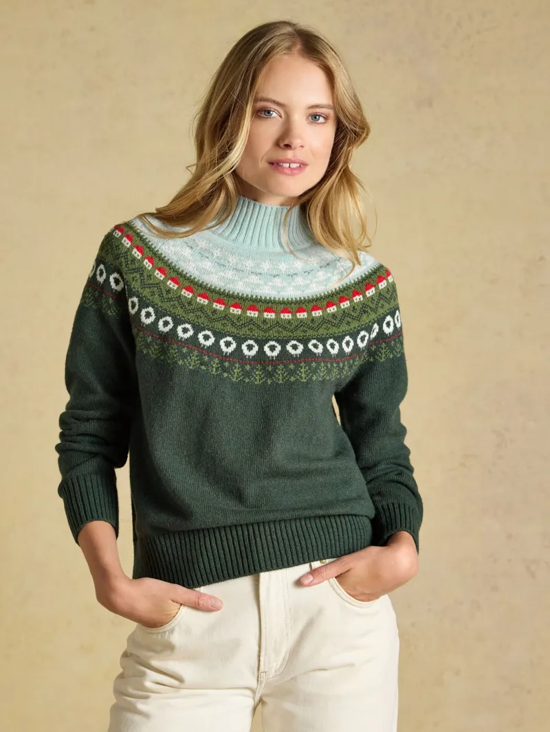 Joules Landscape Pattern Cotton Blend Knitted Jumper in Green-1