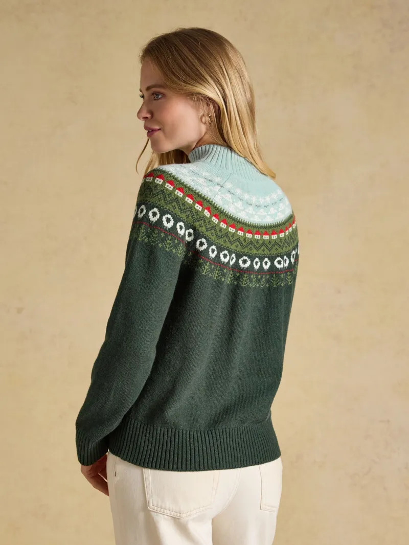 Joules Landscape Pattern Cotton Blend Knitted Jumper in Green-2