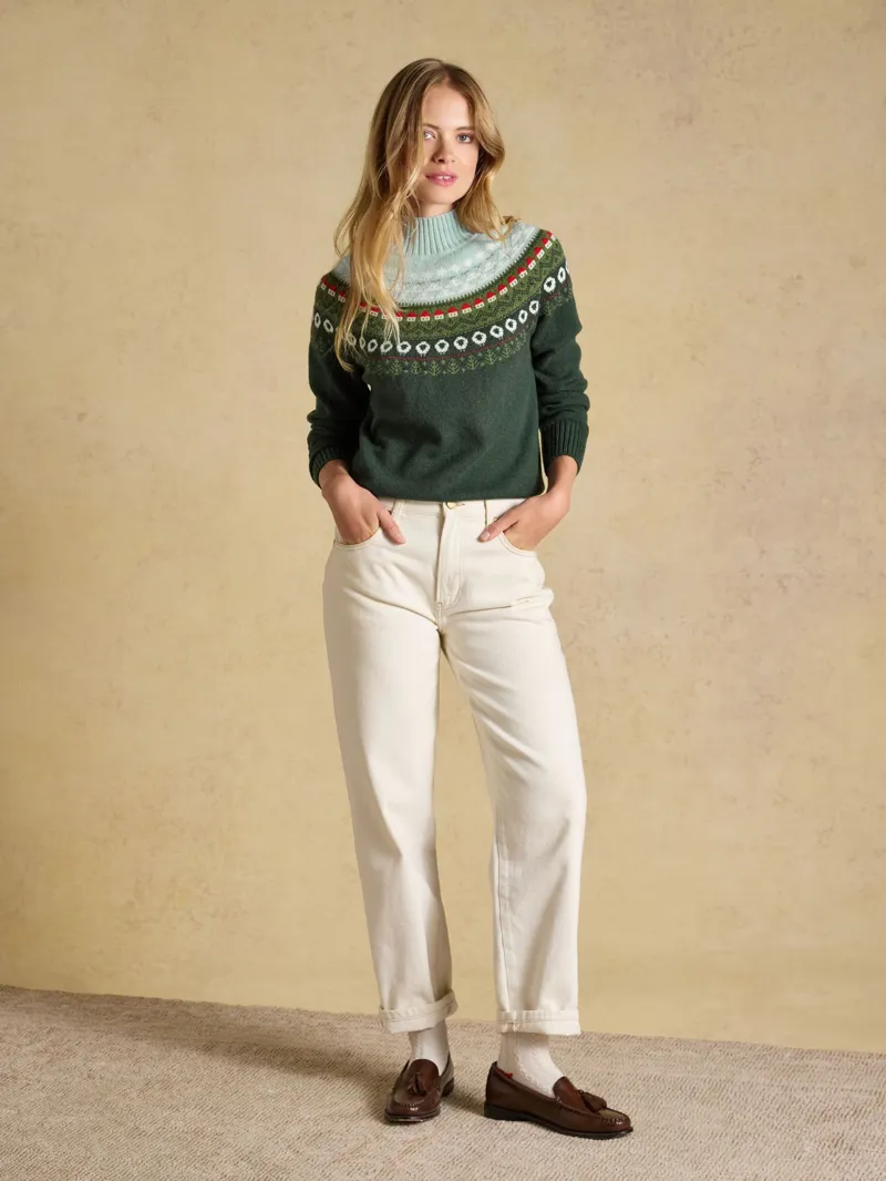 Joules Landscape Pattern Cotton Blend Knitted Jumper in Green-3