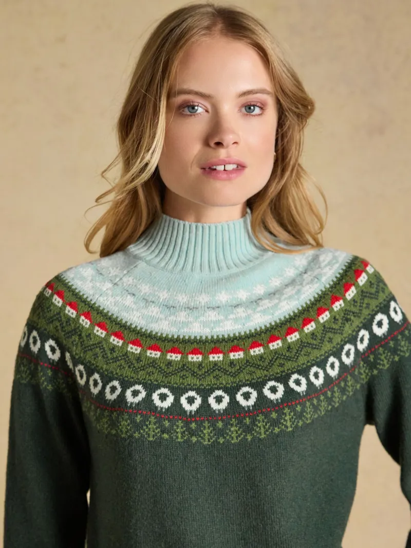 Joules Landscape Pattern Cotton Blend Knitted Jumper in Green-4