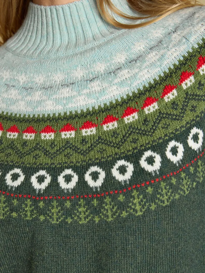 Joules Landscape Pattern Cotton Blend Knitted Jumper in Green-5