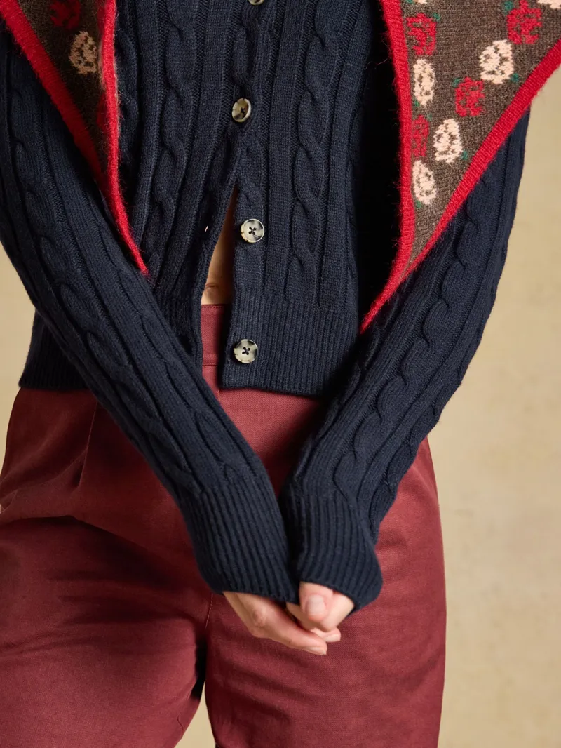 Joules Cable Knit Cardigan in Navy-6