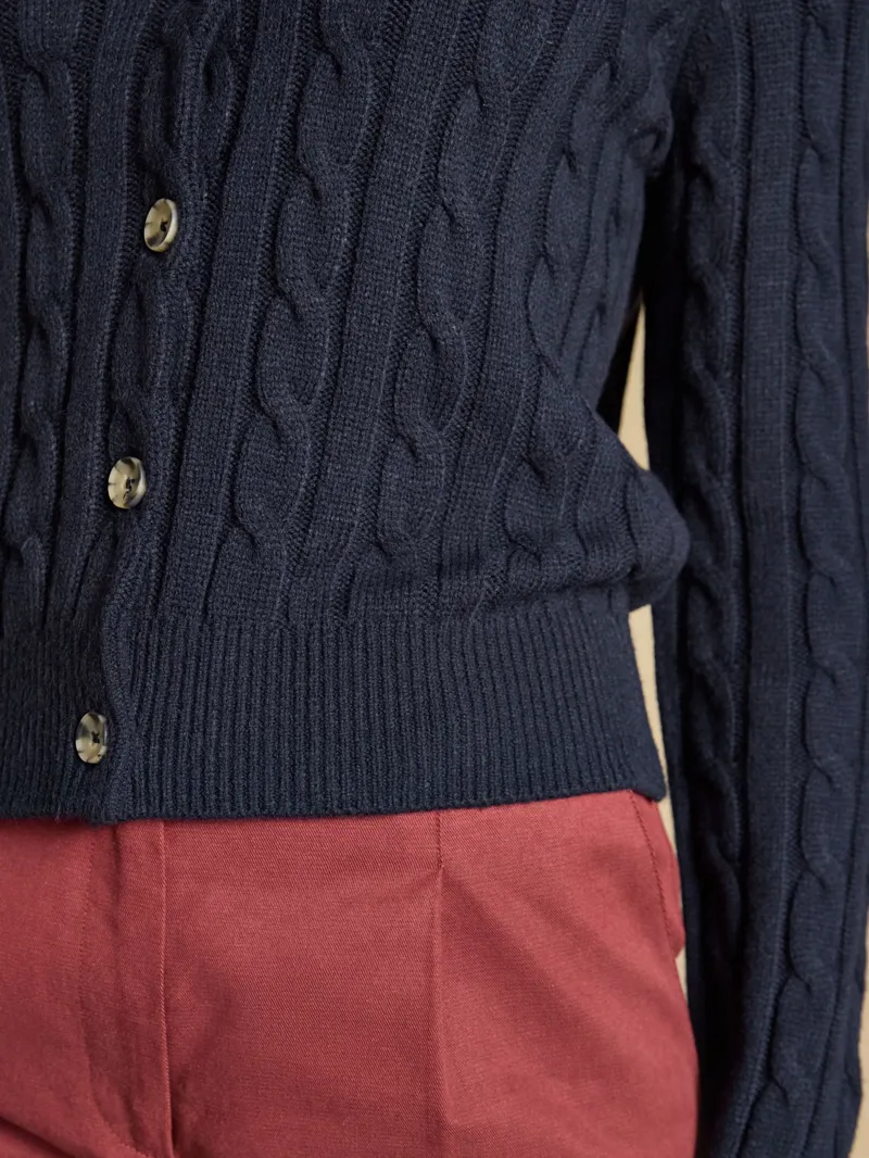 Joules Cable Knit Cardigan in Navy-7