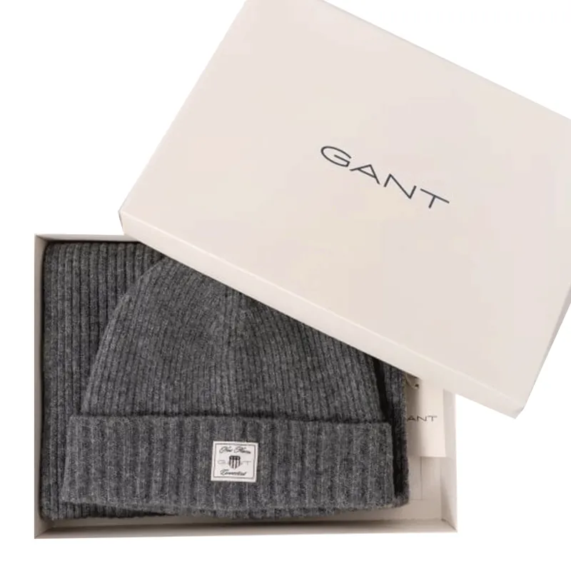 Gant Beanie and Scarf Gift Set Charcoal Melange