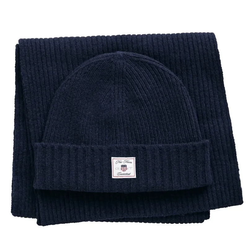 Gant Beanie and Scarf Gift Set Evening Blue