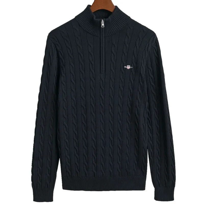 Gant Cotton Cable Knit Half Zip Evening Blue