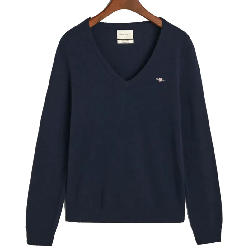Gant Ladies Extrafine Lambswool V-Neck Evening Blue