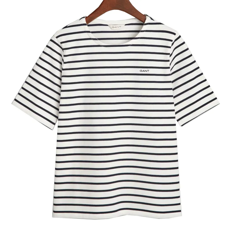 Gant Ladies Regular Breton Crew Neck T-Shirt Eggshell