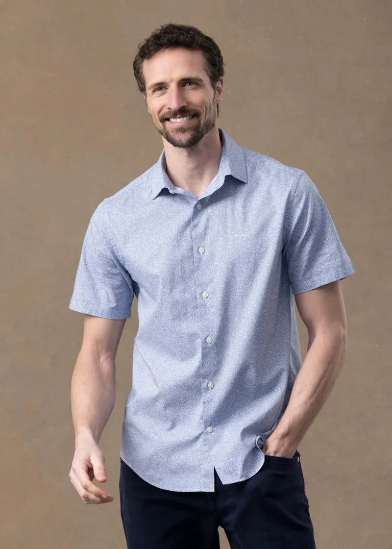 Gant Poplin AOP Short Sleeve Shirt in Faded Denim-2