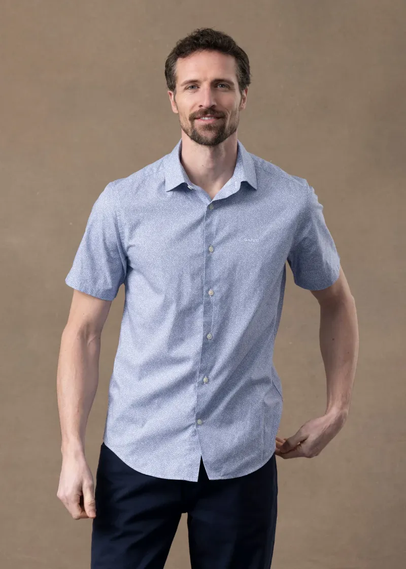 Gant Poplin AOP Short Sleeve Shirt in Faded Denim-4