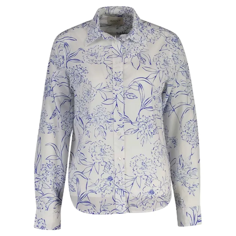Gant Womens Reg Floral Print Cotton Voile Shirt in White